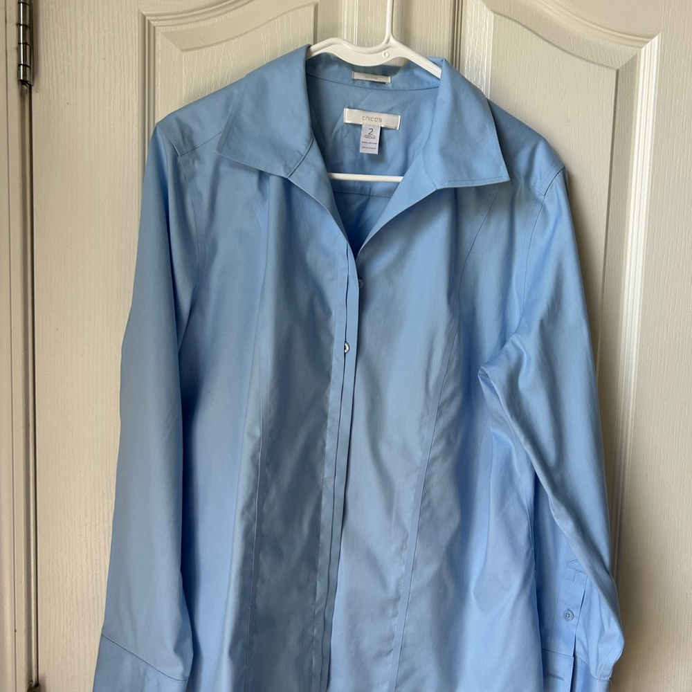 Chico's Blue Long Sleeve Notched Collar Shirt